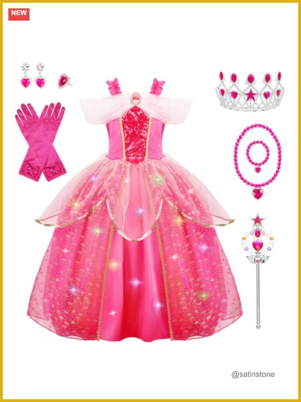 Girls Light Up Princess Dress with LED Lights Halloween Costume Party Outfit